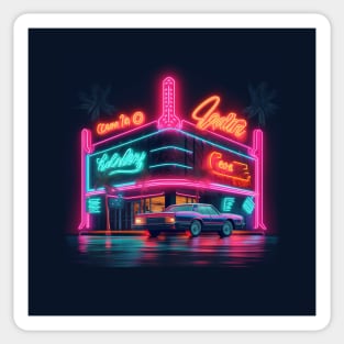 Neon Cruise: Classic Cars and Retro Delights Sticker